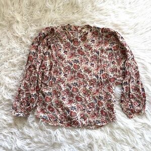 Treasure & Bond Cream Blouse with Red and Blue Floral Print Medium